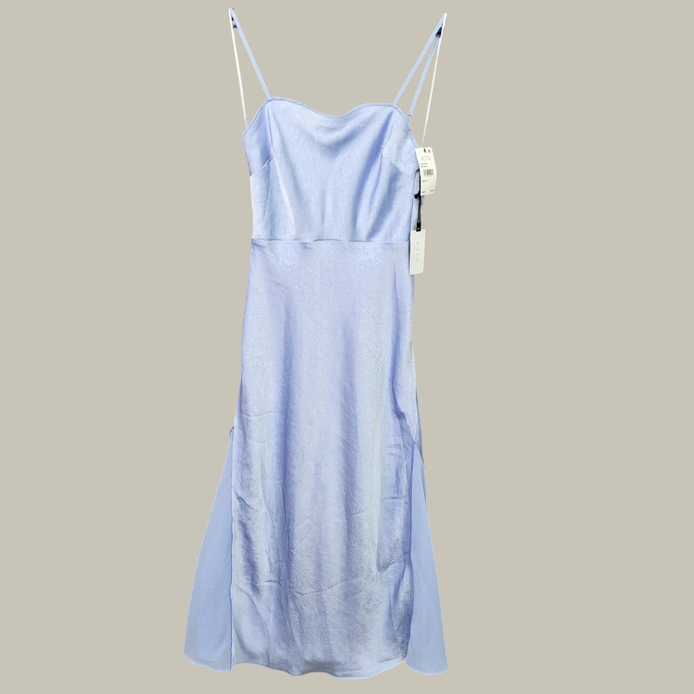 ASTR The Label Midi Dress Women S Sky Blue NEW Satin Jacquard ADR102532